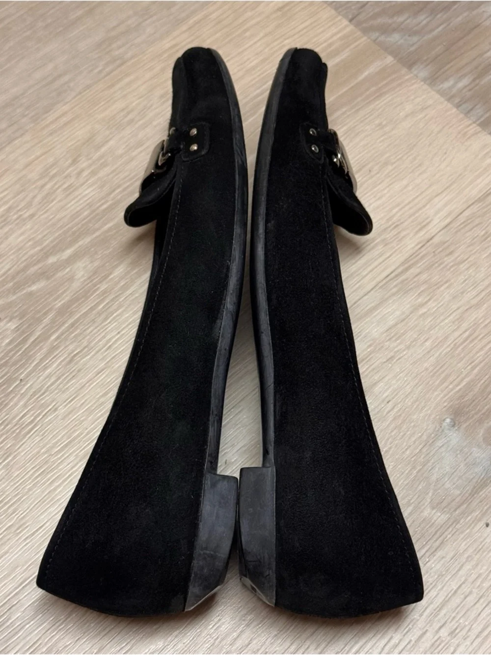 Prada Black Suede Leather Loafer Flats Size 37 US 7 Silver Hardware - Picture 7 of 16